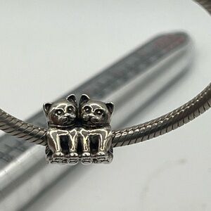 Authentic Pandora Twin Cat Charm with Heart Tails.